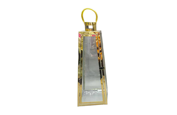 large gold pyramid lantern glass metal candle holder