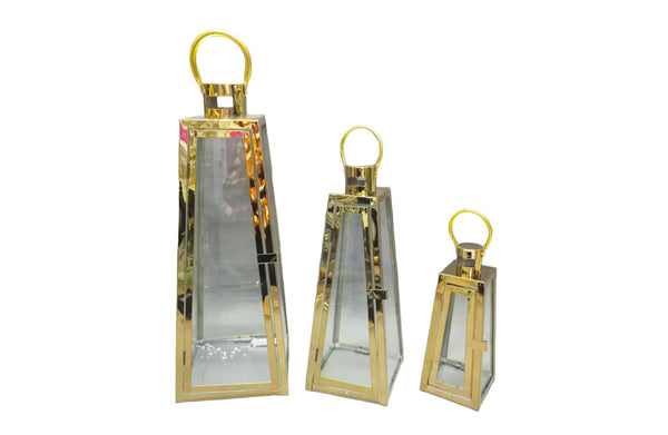 gold pyramid lantern set of 3 candle holders large medium small