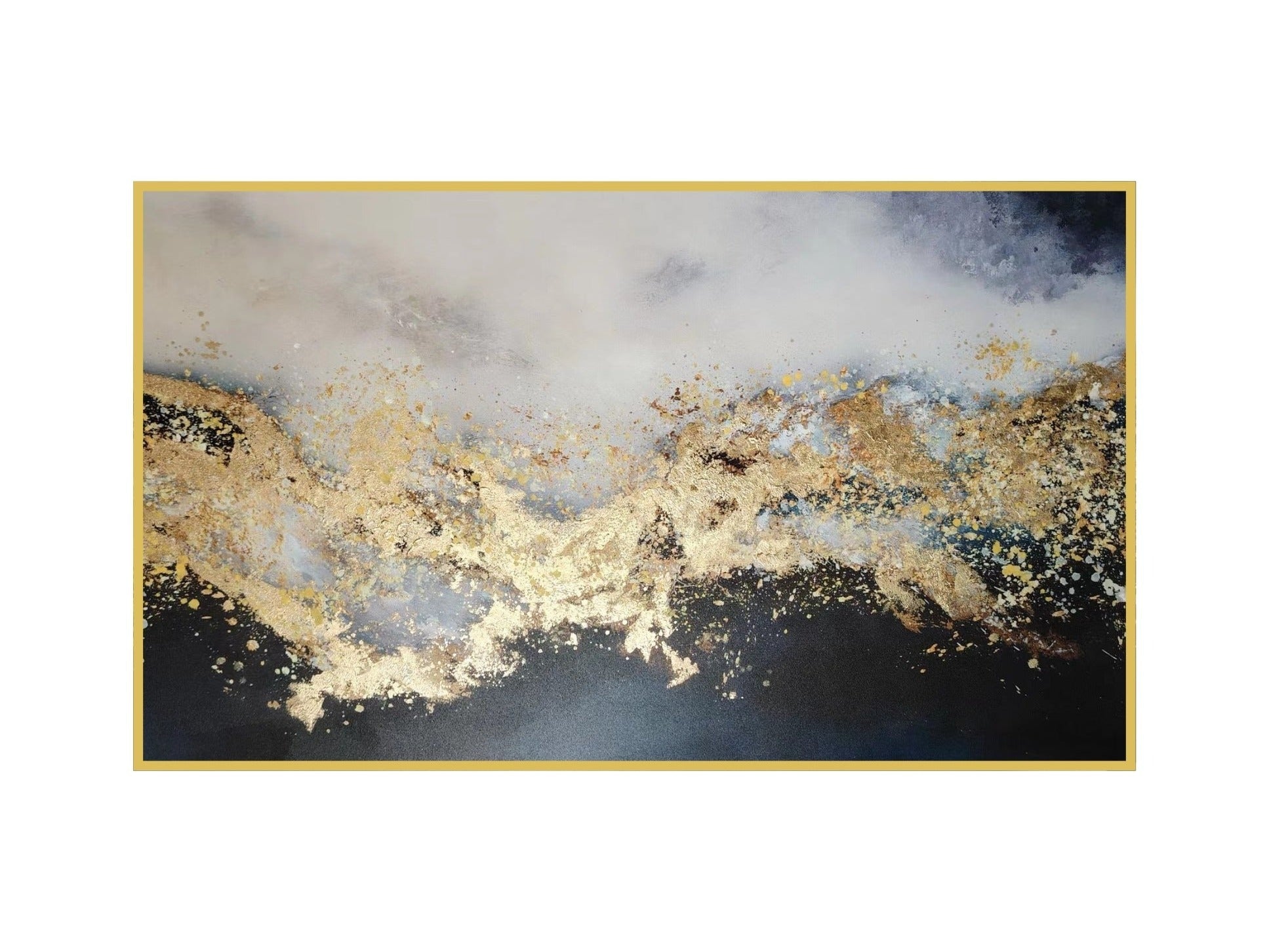 Gold and blue abstract framed canvas wall art – bold and elegant statement piece.