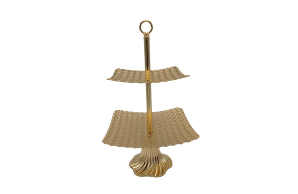  Elegant two-tier gold cake stand perfect for showcasing desserts with style and sophistication.