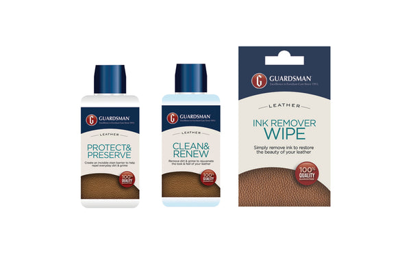 Guardsman leather care products cleaner protector and ink remover set