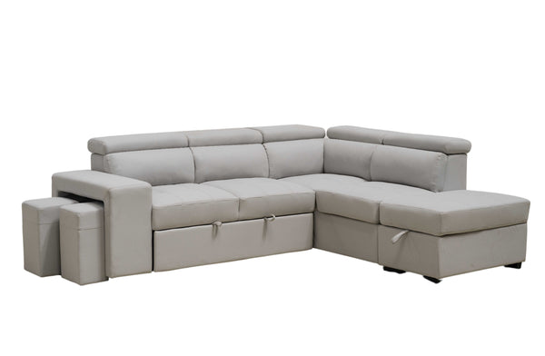 Hamilton modular chaise lounge in light grey with pull-out bed and sleek design.