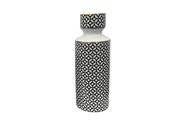 Large Hampton Flower Vase with black and white geometric pattern – 14cm x 40cm