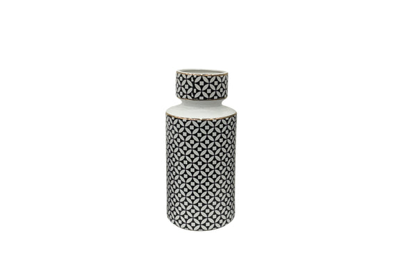 Medium Hampton Flower Vase with black and white geometric pattern – 14cm x 32cm