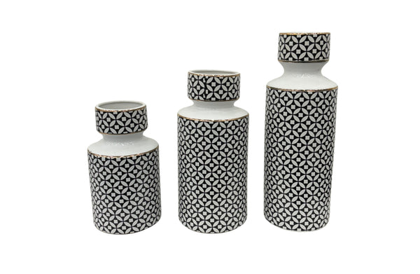 Elegant Hampton Flower Vase set in small, medium, and large sizes with black and white geometric patterns