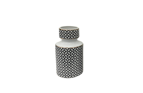 Small Hampton Flower Vase with black and white geometric pattern – 14cm x 26cm