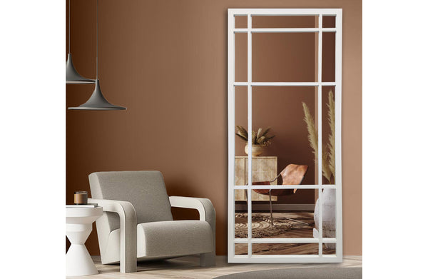 Image 15White Hampton’s large rectangle 180cm mirror styled beside armchair with warm wall.