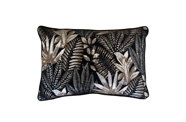 Black and brown cushion 40x60 cm with textured tropical leaf design