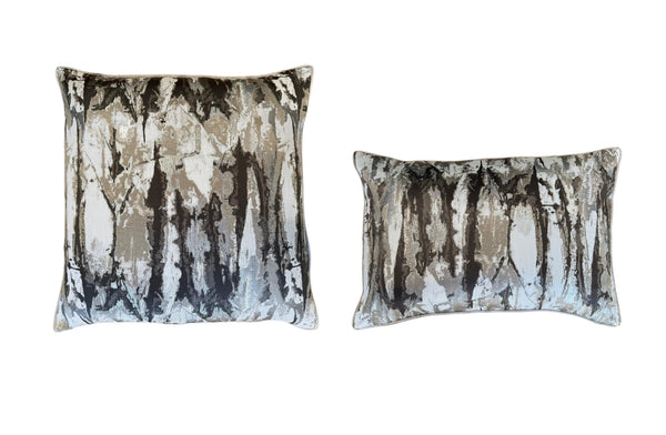 grey luxury cushions in square and rectangular jacquard velvet design
