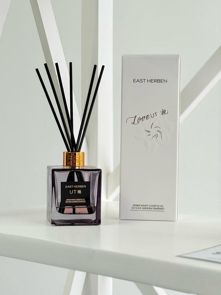 Stylish Herben Gardenia Diffuser displayed on a modern white shelf.