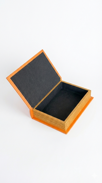 Herm Orange Designer Faux Décor Table Book Box -3 Size Available