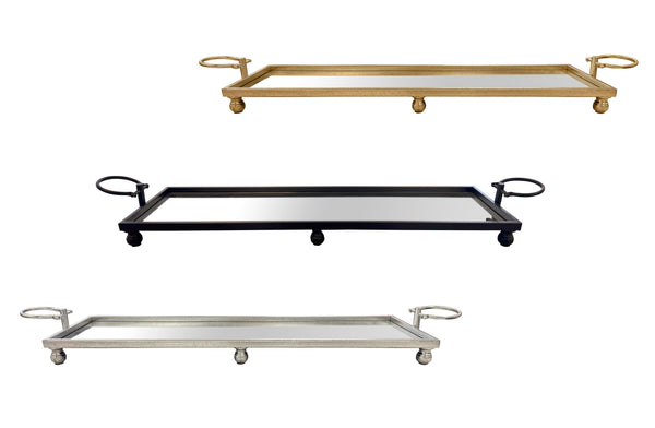 Eliza Iron Mirror Tray with Handles - Black/Gold/Silver - 4 Sizes Available
