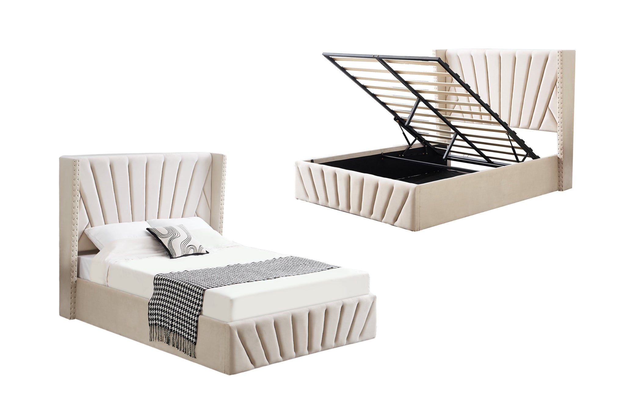 Allure Velvet Gas Lift Bed - Beige