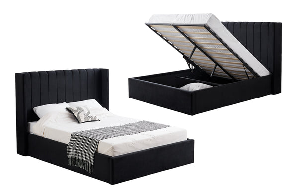 Hilton Velvet Gas Lift Bed - Black