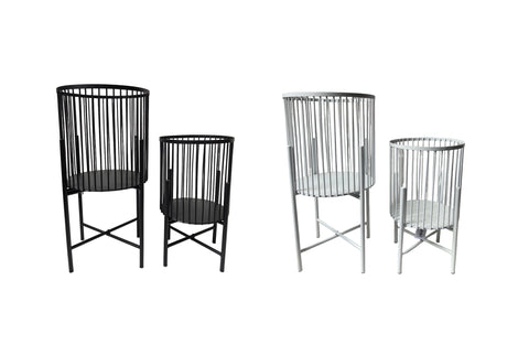 Modern Logan planter set of two in sleek black and white designs for indoor or outdoor use.