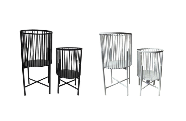 Modern Logan planter set of two in sleek black and white designs for indoor or outdoor use.