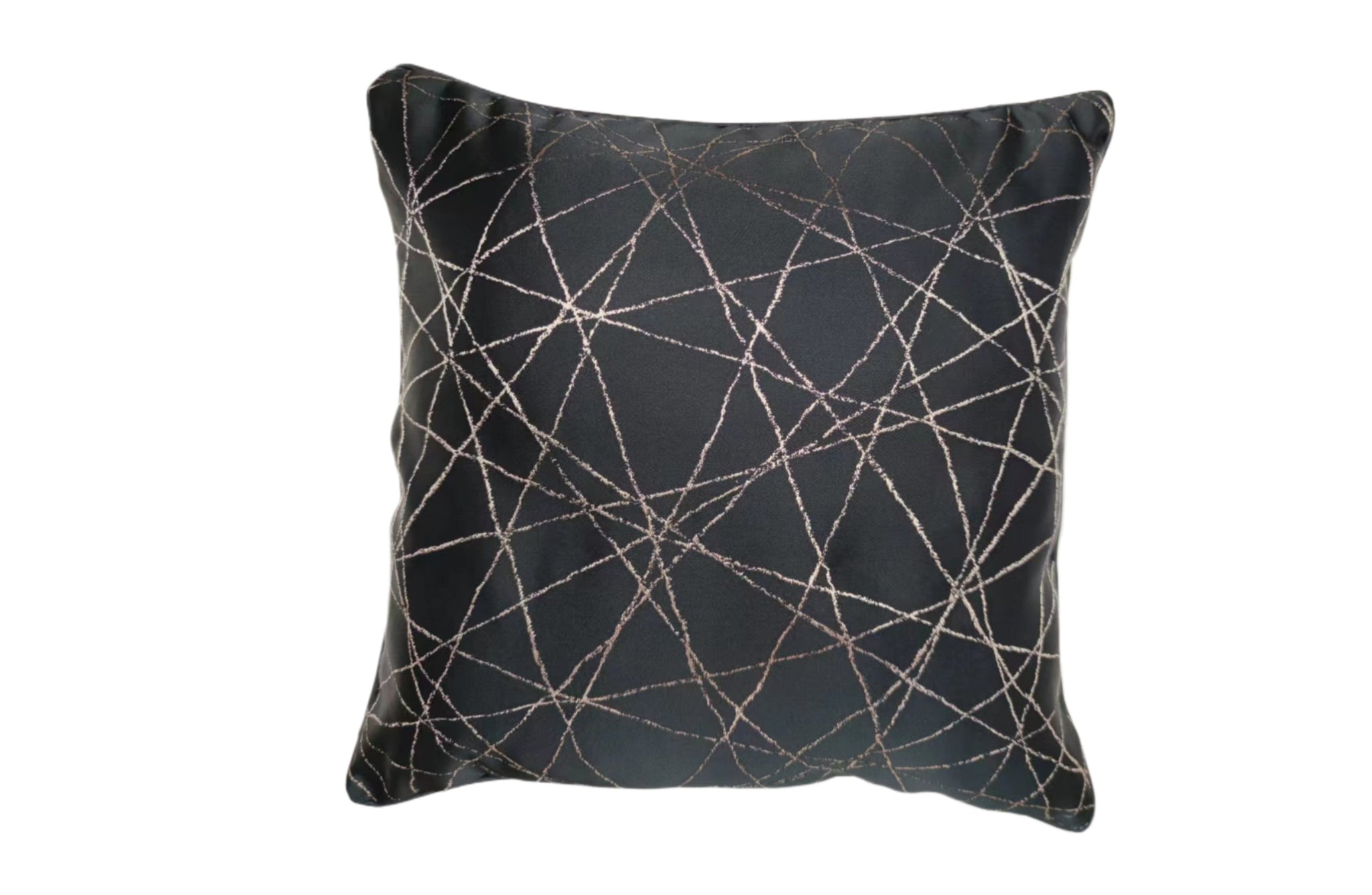 Lucy Designer Cushion in black with elegant metallic criss-cross design, styled for a modern luxury look.