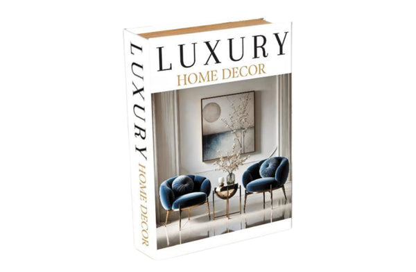 Large white faux book storage box with luxury home decor design and hidden compartment.