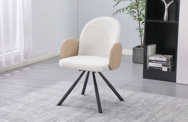 Beige swivel dining chair styled in bright interior adding warmth comfort and modern character