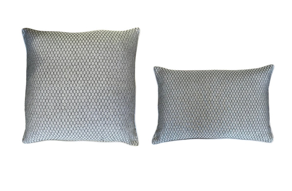 Grey luxury cushions in square and rectangular jacquard velvet design
