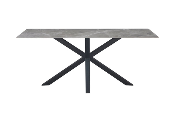 Miles dining table with black frame and modern grey marble top.