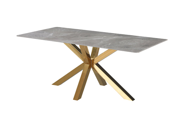 Miles dining table with gold frame and luxurious grey marble top.