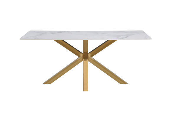 Miles dining table with gold frame and elegant white marble top.