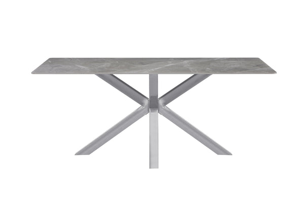 Miles dining table with silver frame and sophisticated grey marble top.