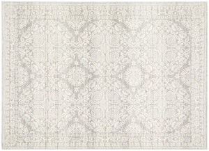 Mirage 358 Silver Rug with intricate pattern in soft silver tones, rectangle flatly view