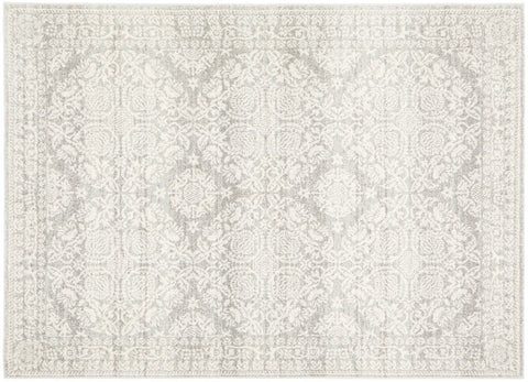 Mirage 358 Silver Rug with intricate pattern in soft silver tones, rectangle flatly view