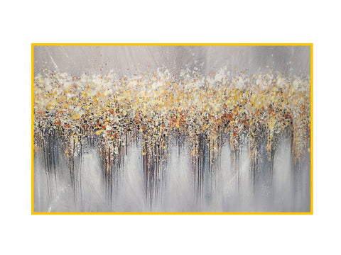 Gold foil wall art with gold frame, elegant and eye-catching.