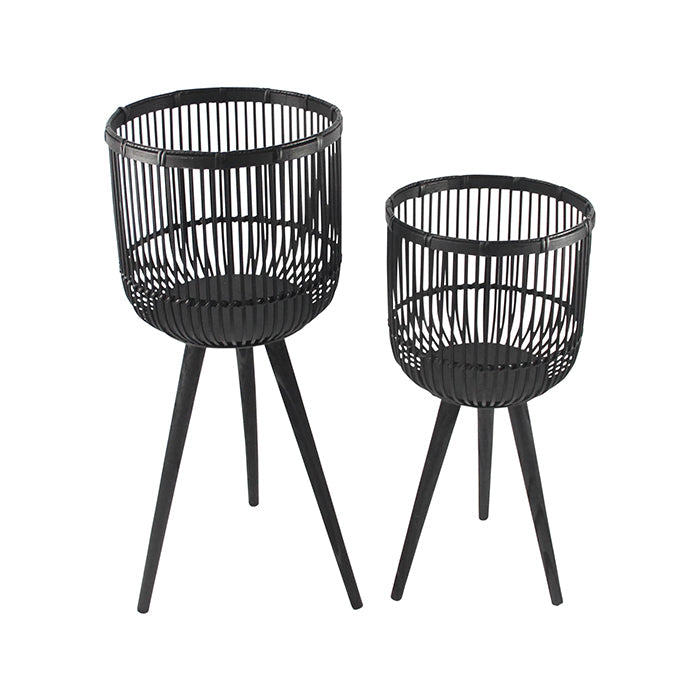 Sleek black bamboo planters for bold and stylish plant display.