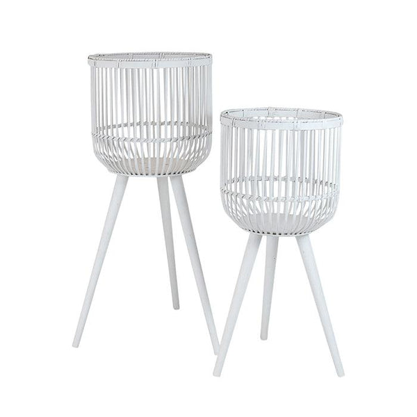 Elegant white bamboo planters, perfect for modern indoor décor.