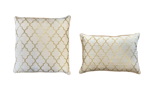 Champagne gold cushions in square and rectangular jacquard velvet design