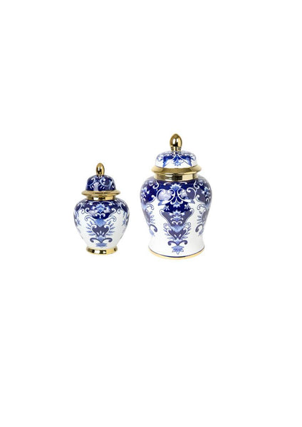 Blue / Gold Ceramic Ginger Jar Urn - 2 Sizes Available