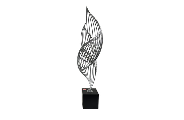 Large silver Ribbon Table Décor with elegant curves and a black base – a striking statement piece for modern interiors.