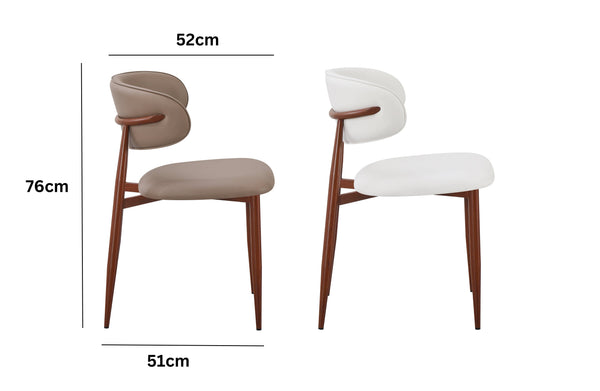 Side view of Riley dining chair showing dimensions and supportive curved backrest design