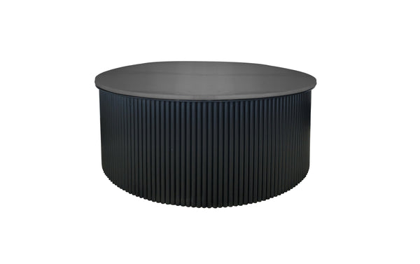 Ripple black coffee table with ribbed base and matching dark top