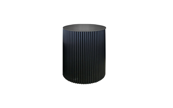 Ripple round black side table with ribbed vertical lines and black top