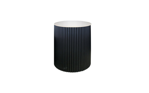 Ripple black side table with ribbed base and white marble top