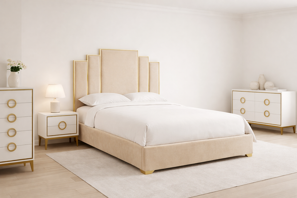 Aura Velvet Bed with Gold Frame - 2 Colours Available