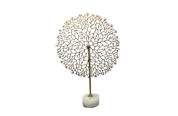 Elegant large gold flower stem décor with intricate design on marble base.