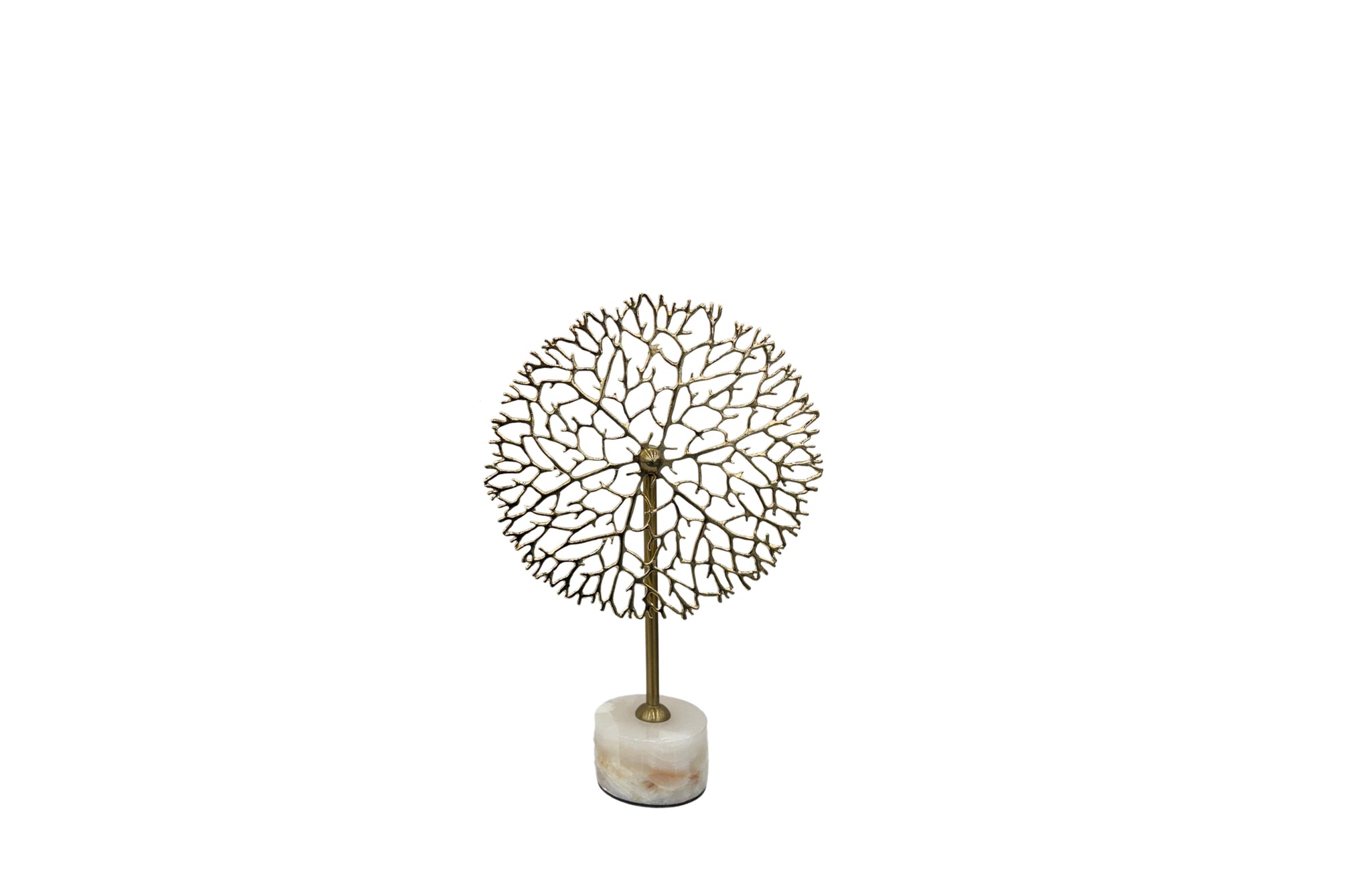 Chic small gold flower stem décor with delicate structure and marble base.