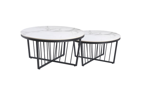 Serena coffee table in matte black frame with white marble sintered stone top, elegant look.