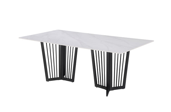 Serena Dining Table with matte black frame and elegant white marble stone top.