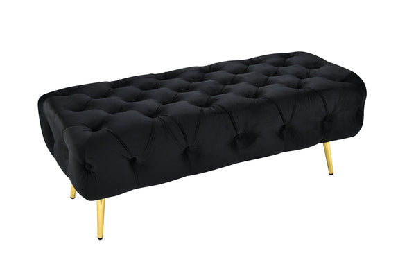 Black Shirley Ottoman with gold frame and tufted velvet seat, modern and elegant design.