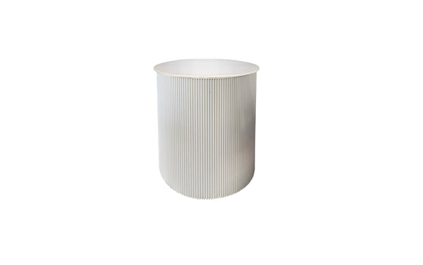 Ripple round white side table with ribbed design and marble top