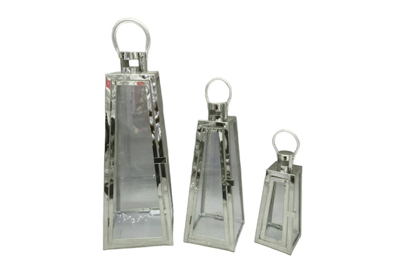 silver pyramid lantern set of 3 candle holders large medium small