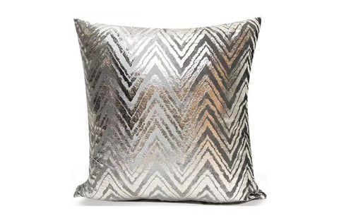 Silver Zig Zag Designer Cushion with metallic textured chevron pattern, 45x45cm modern accent pillow
