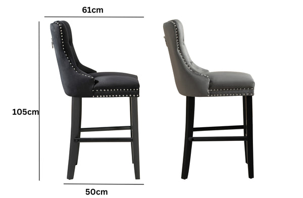 Sorrento bar stool with ergonomic back, footrest, and size dimensions